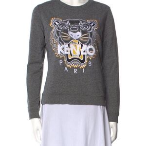 Kenzo Paris gray long sleeve sweatshirt with yellow trim tiger graphic sz small